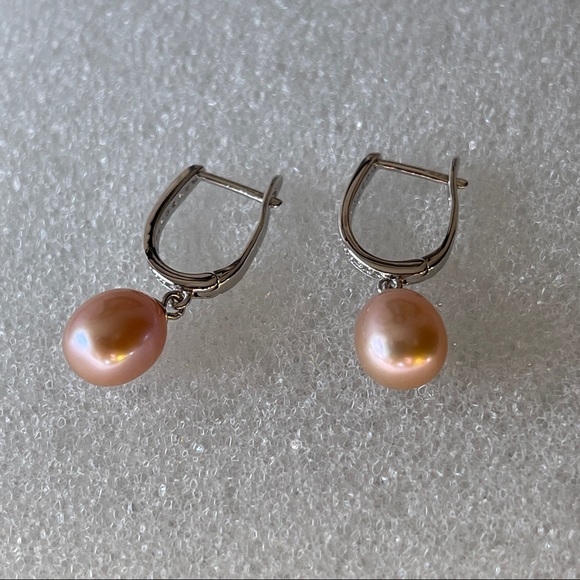 NEW 925 Sterling Silver Real Natural Freshwater Purple Drop Pearl Dangle Earring - Picture 8 of 11